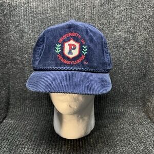 Vintage University Of Pennsylvania Quakers Corduroy Trucker Hat Leather Strap OS